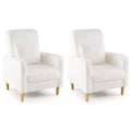 Costway 2PCS Accent Chair w/Lumbar Pillow Teddy Fleece Cover Rubber Wood Legs