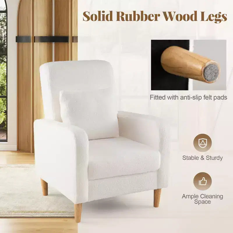Costway 2 Poltrone d'Appoggio con Cuscino Lombare, Rivestimento in Pile Teddy, Gambe in Legno di Gomma
