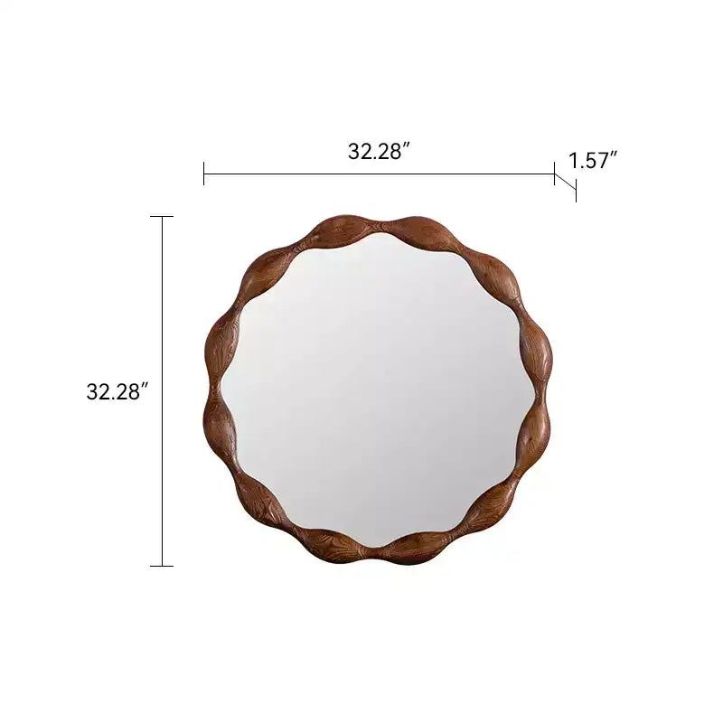 GDFStudio Ursa Specchio da Parete Decorativo Rotondo Ondulato in Legno in Stile Rustico