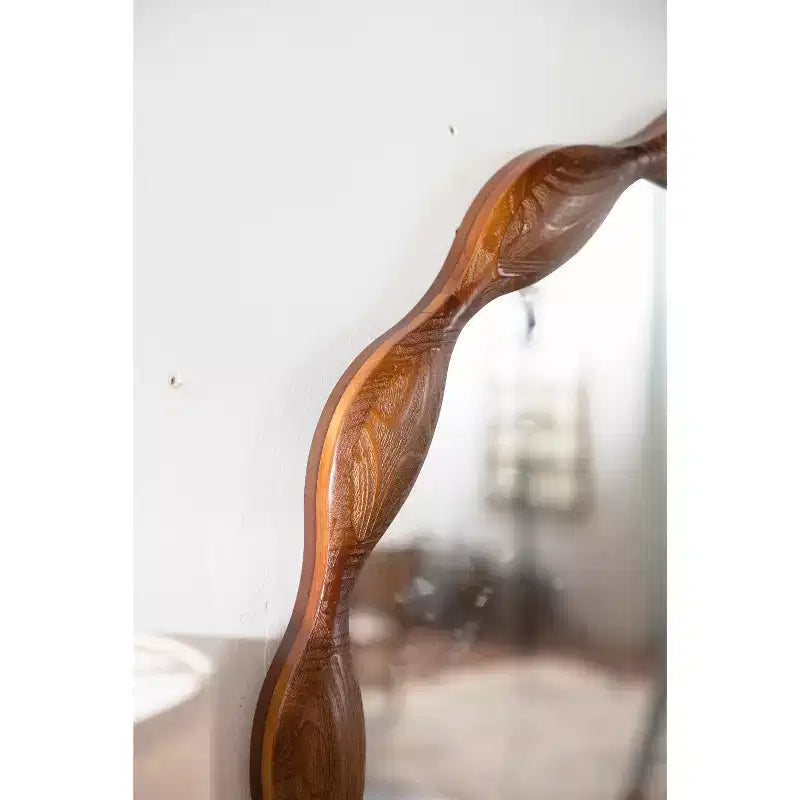 GDFStudio Ursa Specchio da Parete Decorativo Rotondo Ondulato in Legno in Stile Rustico