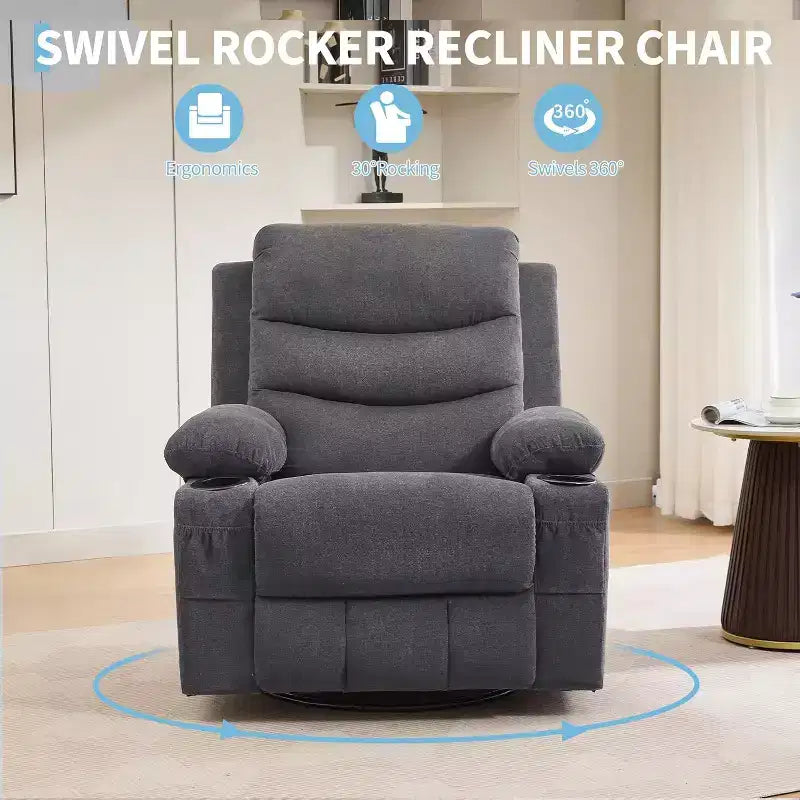 Poltrona reclinabile, Poltrona a dondolo reclinabile manuale oversize, Poltrona a dondolo girevole con portabicchieri, Poltrona reclinabile con massaggio e riscaldamento, Poltrone singole piccole da interno