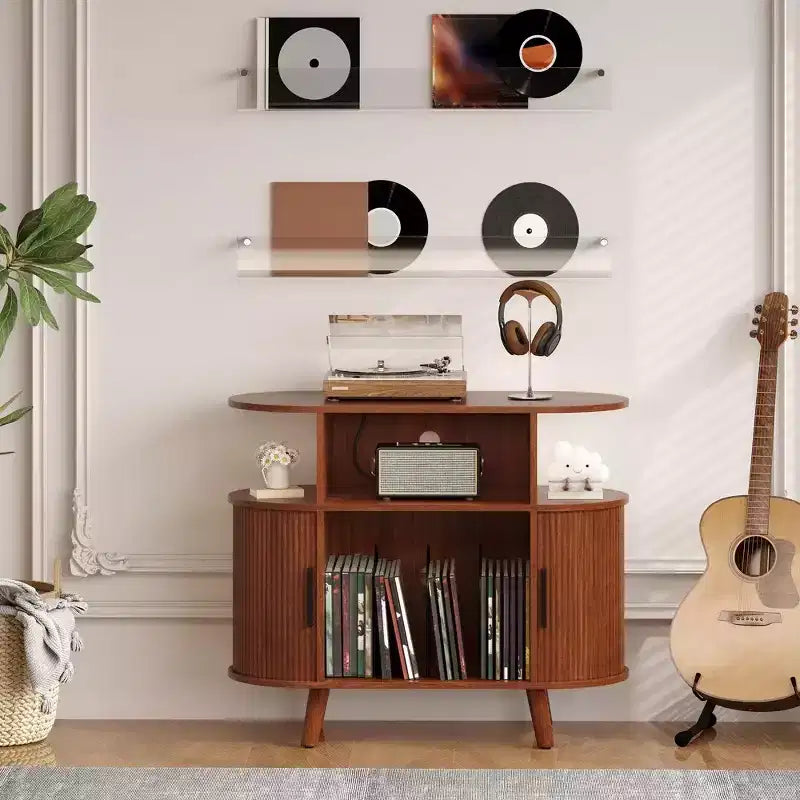 Mobile porta dischi in vinile e supporto per giradischi, supporto per giradischi in legno da 35 pollici con ripiani aperti, capacità di oltre 300 dischi, console multimediale multifunzionale