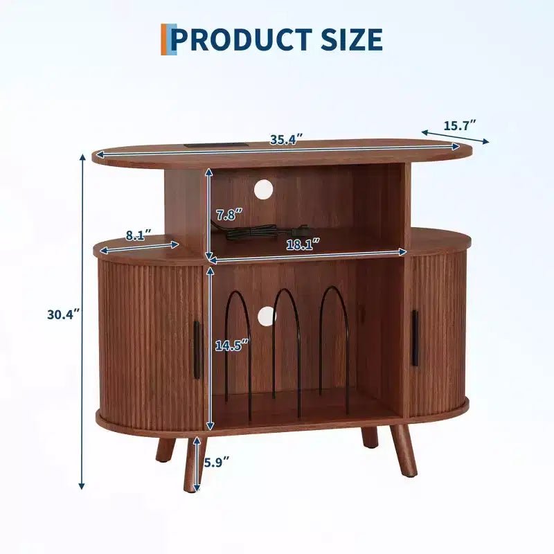 Mobile porta dischi in vinile e supporto per giradischi, supporto per giradischi in legno da 35 pollici con ripiani aperti, capacità di oltre 300 dischi, console multimediale multifunzionale