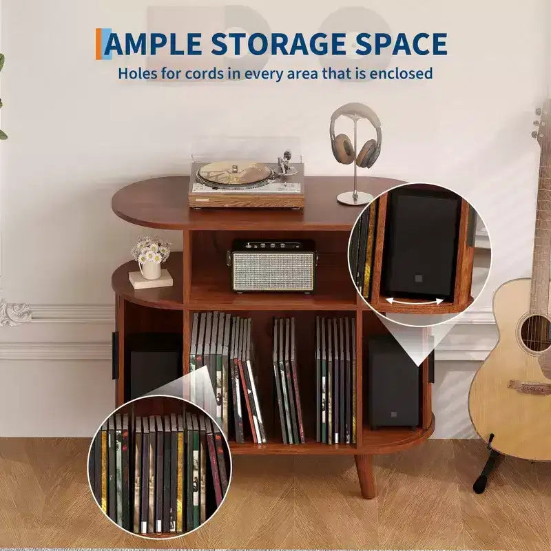 Mobile porta dischi in vinile e supporto per giradischi, supporto per giradischi in legno da 35 pollici con ripiani aperti, capacità di oltre 300 dischi, console multimediale multifunzionale