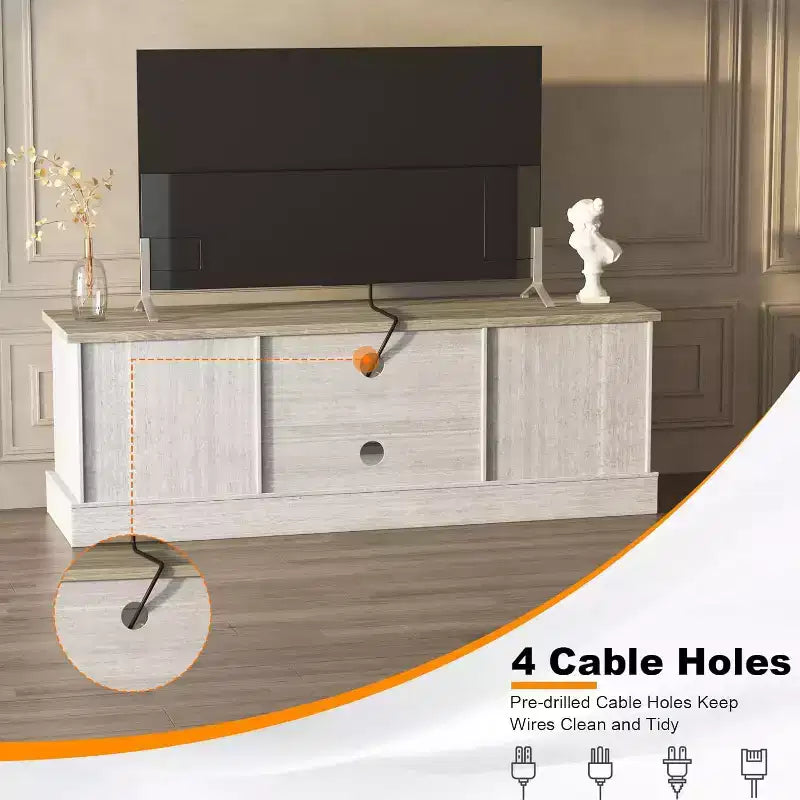 Mobile TV rustico per TV da 65 pollici, mobile soggiorno con armadietti, mobile multimediale moderno, design in legno rustico per soggiorno