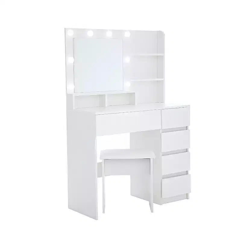 Okak Tavolino da Trucco con 3 Modalità di Specchio Grande, Scrivania da Toeletta con Presa di Corrente e Sgabello, Mobile da Trucco con Sedia per Soggiorno, Camera da Letto, Bianco
