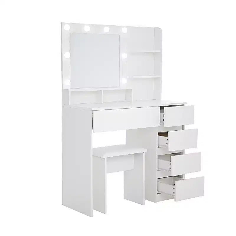 Okak Tavolino da Trucco con 3 Modalità di Specchio Grande, Scrivania da Toeletta con Presa di Corrente e Sgabello, Mobile da Trucco con Sedia per Soggiorno, Camera da Letto, Bianco
