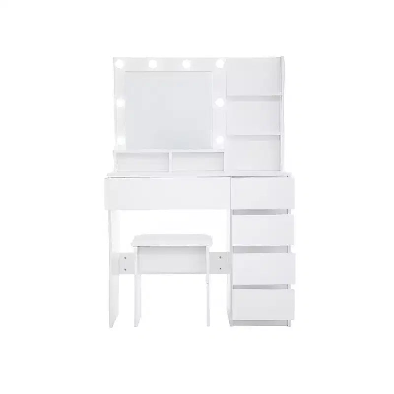Okak Tavolino da Trucco con 3 Modalità di Specchio Grande, Scrivania da Toeletta con Presa di Corrente e Sgabello, Mobile da Trucco con Sedia per Soggiorno, Camera da Letto, Bianco