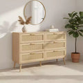 Homy Casa 6-Drawer Dresser with Rattan Fronts for Bedroom, Living Room or Entryway Storage, Natural Wood
