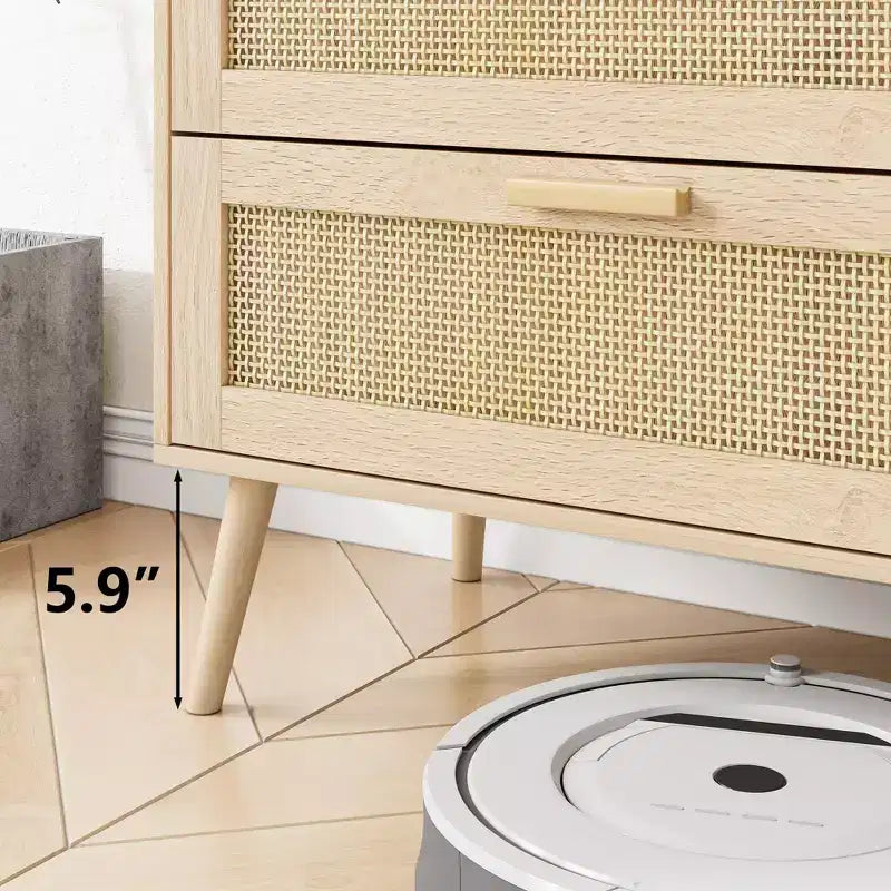 Cassettiera Homy Casa a 6 cassetti con frontali in rattan per camera da letto, soggiorno o ingresso, Legno naturale