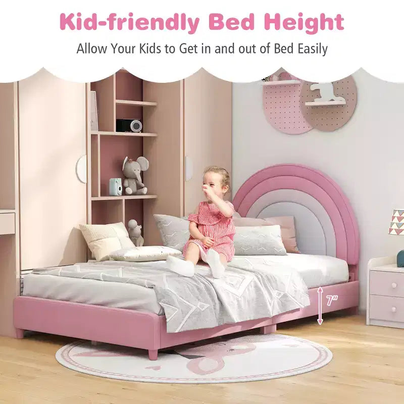 Costway Letto a Piattaforma Singolo per Bambini Imbottito con Doghe in Legno