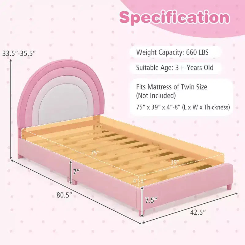 Costway Letto a Piattaforma Singolo per Bambini Imbottito con Doghe in Legno