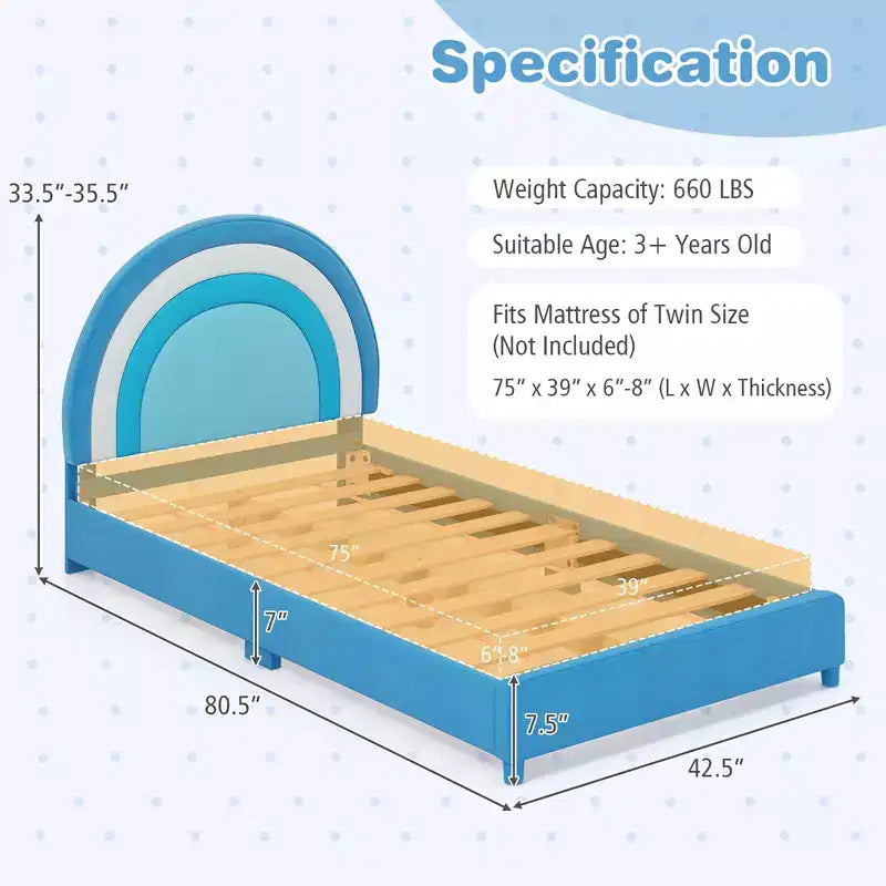 Costway Letto a Piattaforma Singolo per Bambini Imbottito con Doghe in Legno