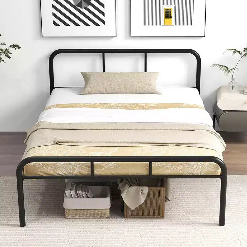 Costway Telaio Letto Matrimoniale in Metallo con Testiera e Pediera, Base Letto a Piattaforma, Nero