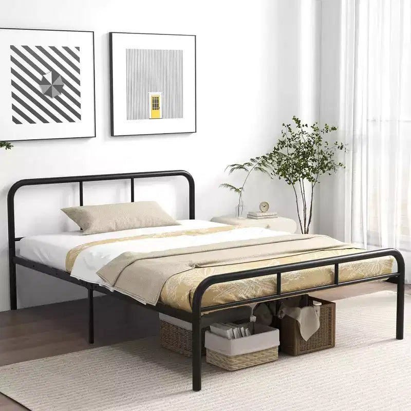 Costway Telaio Letto Matrimoniale in Metallo con Testiera e Pediera, Base Letto a Piattaforma, Nero