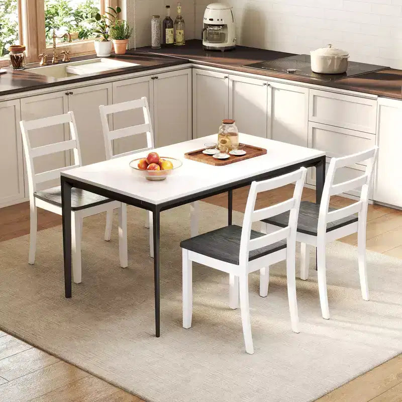 Costway Set di 4 Sedie da Pranzo con Schienale a Scala Senza Braccioli con Gambe in Legno Massello di Hevea