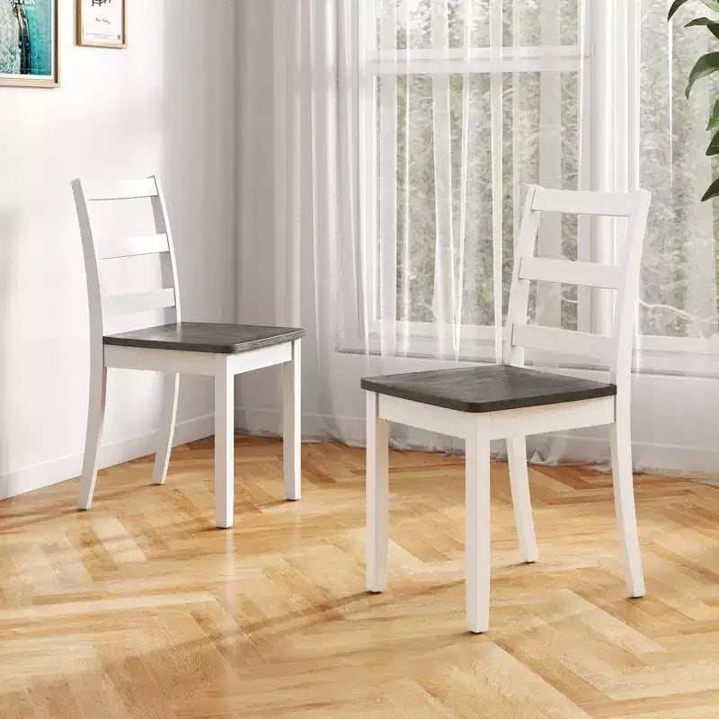 Costway Set di 4 Sedie da Pranzo con Schienale a Scala Senza Braccioli con Gambe in Legno Massello di Hevea
