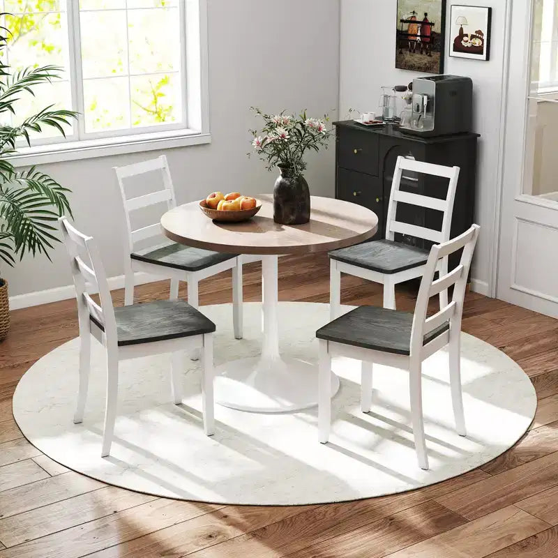 Costway Set di 4 Sedie da Pranzo con Schienale a Scala Senza Braccioli con Gambe in Legno Massello di Hevea