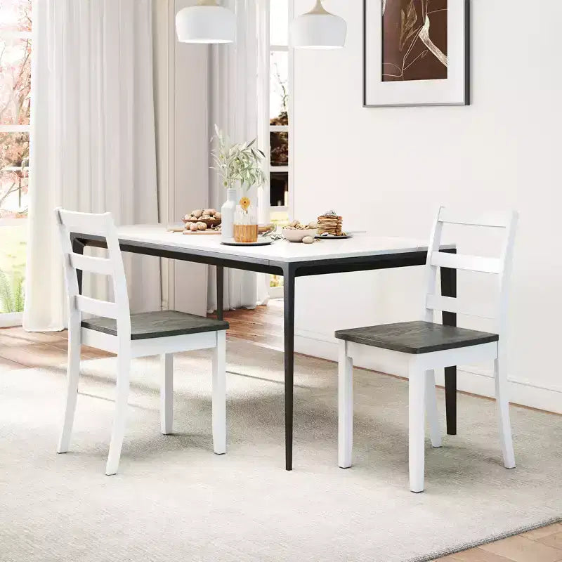 Costway Set di 4 Sedie da Pranzo con Schienale a Scala Senza Braccioli con Gambe in Legno Massello di Hevea