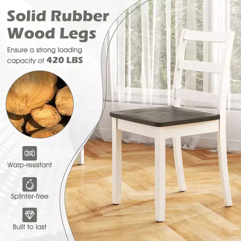 Costway Set di 4 Sedie da Pranzo con Schienale a Scala Senza Braccioli con Gambe in Legno Massello di Hevea