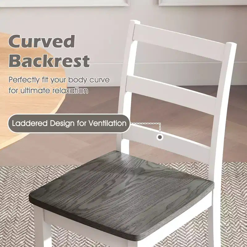 Costway Set di 4 Sedie da Pranzo con Schienale a Scala Senza Braccioli con Gambe in Legno Massello di Hevea