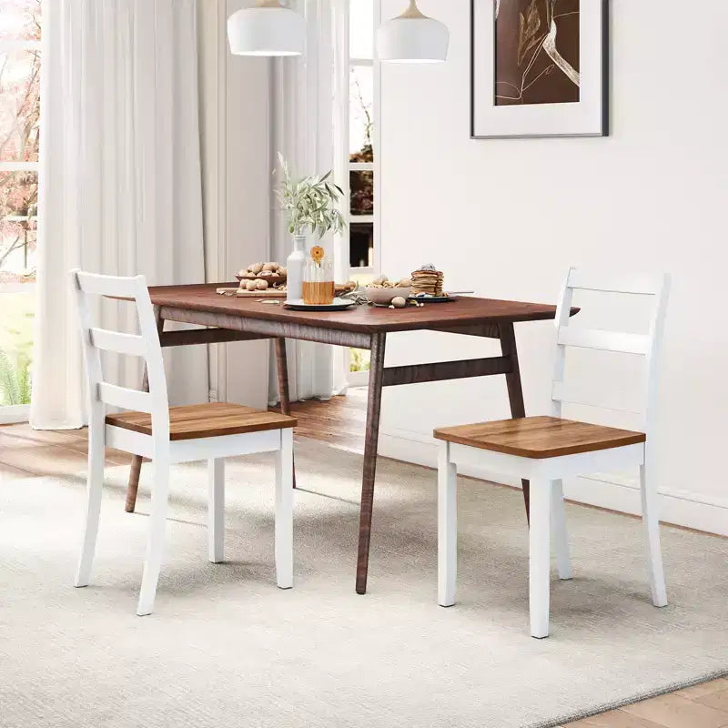 Costway Set di 4 Sedie da Pranzo con Schienale a Scala Senza Braccioli con Gambe in Legno Massello di Hevea