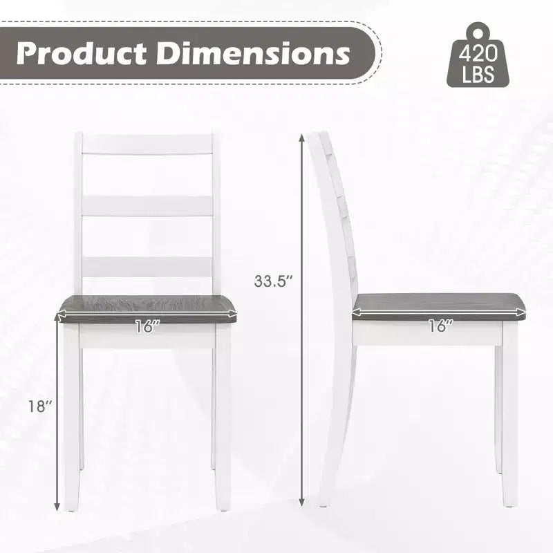 Costway Set di 4 Sedie da Pranzo con Schienale a Scala Senza Braccioli con Gambe in Legno Massello di Hevea