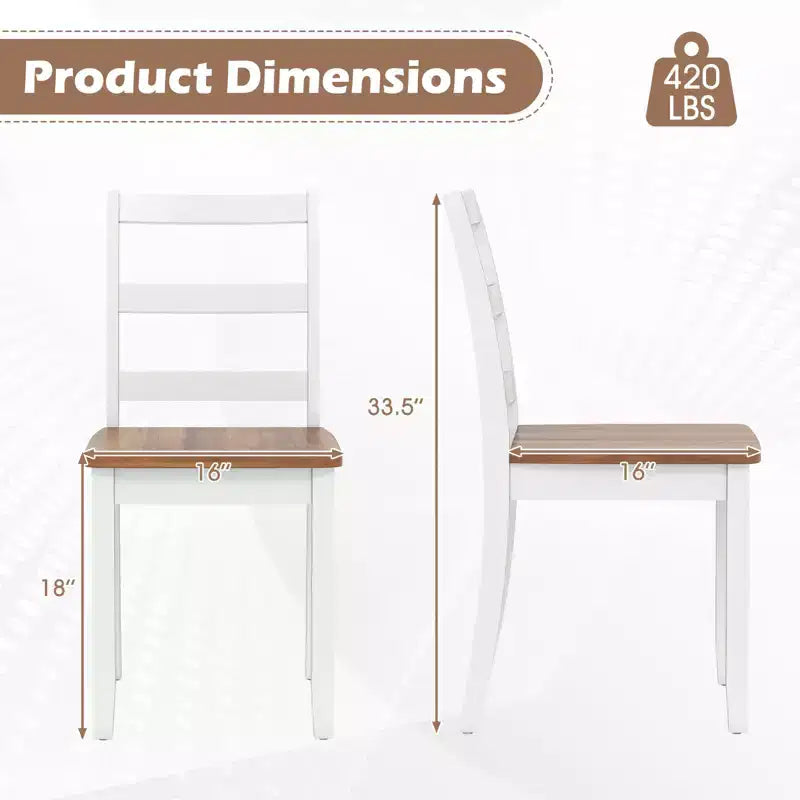 Costway Set di 4 Sedie da Pranzo con Schienale a Scala Senza Braccioli con Gambe in Legno Massello di Hevea