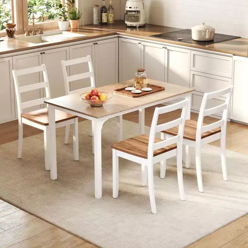 Costway Set di 4 Sedie da Pranzo con Schienale a Scala Senza Braccioli con Gambe in Legno Massello di Hevea