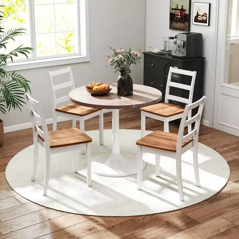 Costway Set di 4 Sedie da Pranzo con Schienale a Scala Senza Braccioli con Gambe in Legno Massello di Hevea