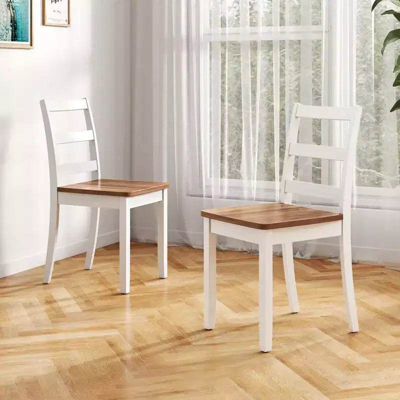 Costway Set di 4 Sedie da Pranzo con Schienale a Scala Senza Braccioli con Gambe in Legno Massello di Hevea