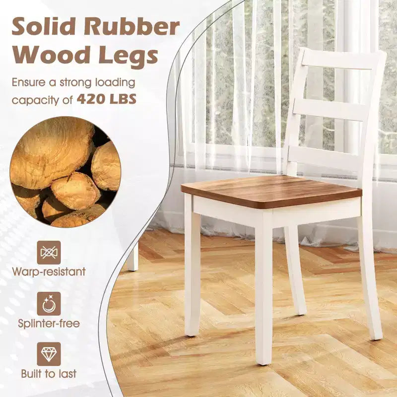 Costway Set di 4 Sedie da Pranzo con Schienale a Scala Senza Braccioli con Gambe in Legno Massello di Hevea