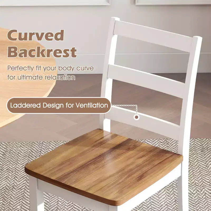 Costway Set di 4 Sedie da Pranzo con Schienale a Scala Senza Braccioli con Gambe in Legno Massello di Hevea