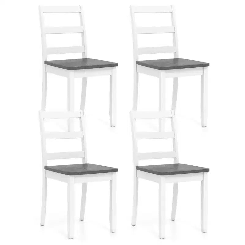 Costway Set di 4 Sedie da Pranzo con Schienale a Scala Senza Braccioli con Gambe in Legno Massello di Hevea