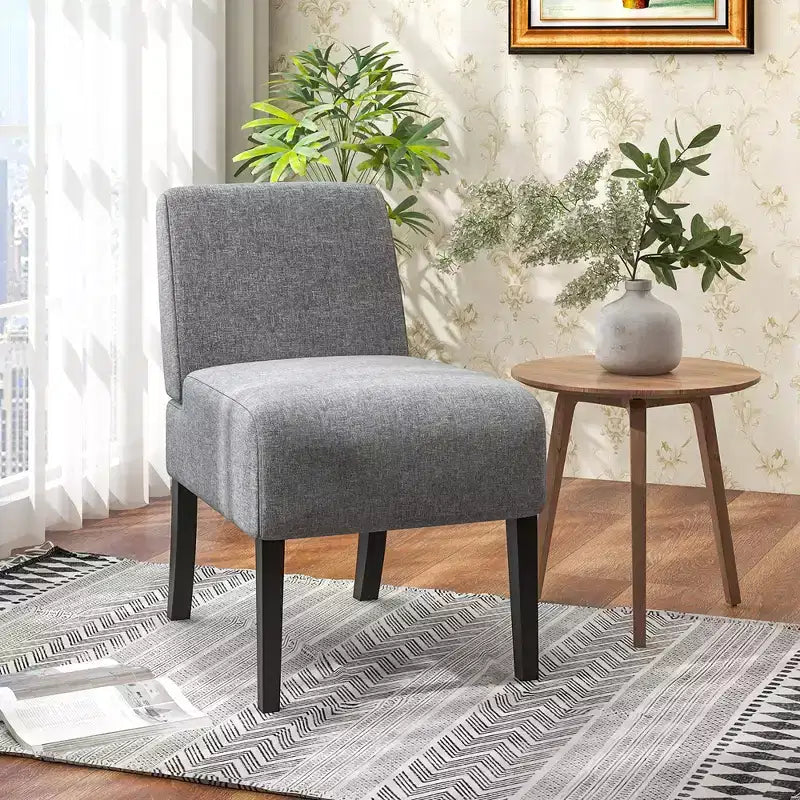 Costway Sedia Accent Senza Braccioli 4 Pezzi con Gambe in Legno di Gomma, Sedia da Toilette Moderna per Camera da Letto