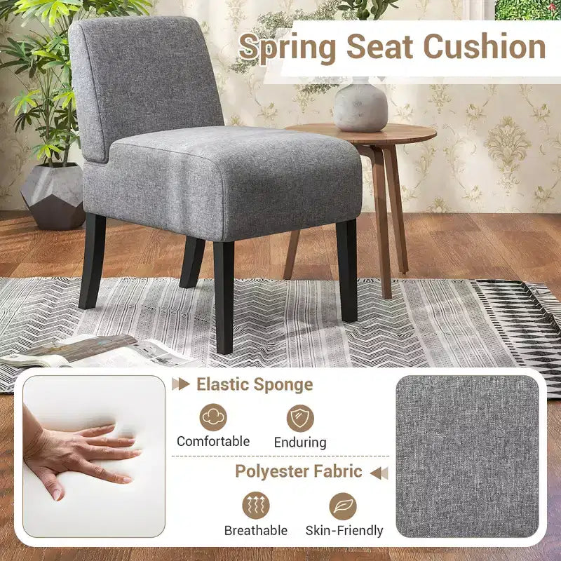 Costway Sedia Accent Senza Braccioli 4 Pezzi con Gambe in Legno di Gomma, Sedia da Toilette Moderna per Camera da Letto
