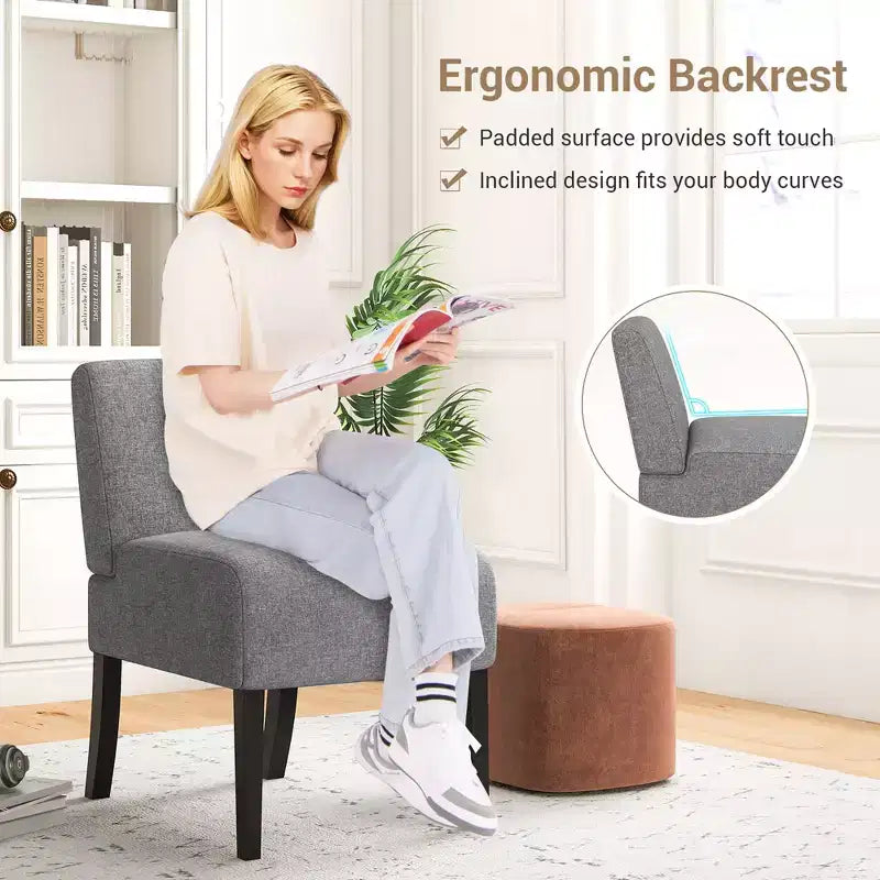 Costway Sedia Accent Senza Braccioli 4 Pezzi con Gambe in Legno di Gomma, Sedia da Toilette Moderna per Camera da Letto