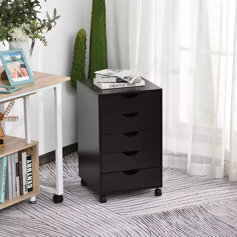 Armadietto schedario con 5 cassetti, mobile contenitore con stile moderno minimalista nordico e ruote