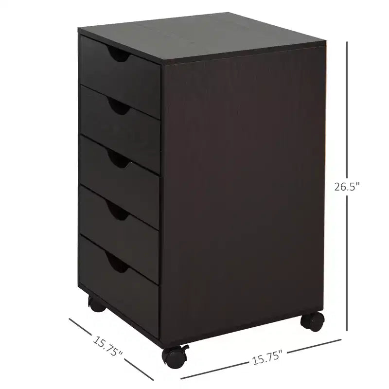 Armadietto schedario con 5 cassetti, mobile contenitore con stile moderno minimalista nordico e ruote