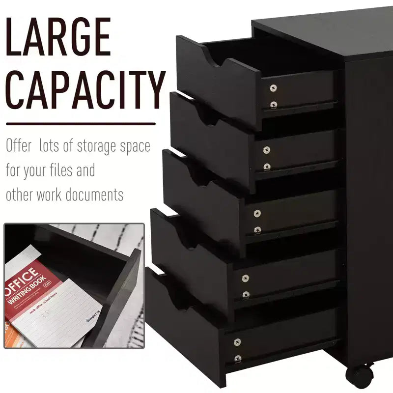 Armadietto schedario con 5 cassetti, mobile contenitore con stile moderno minimalista nordico e ruote