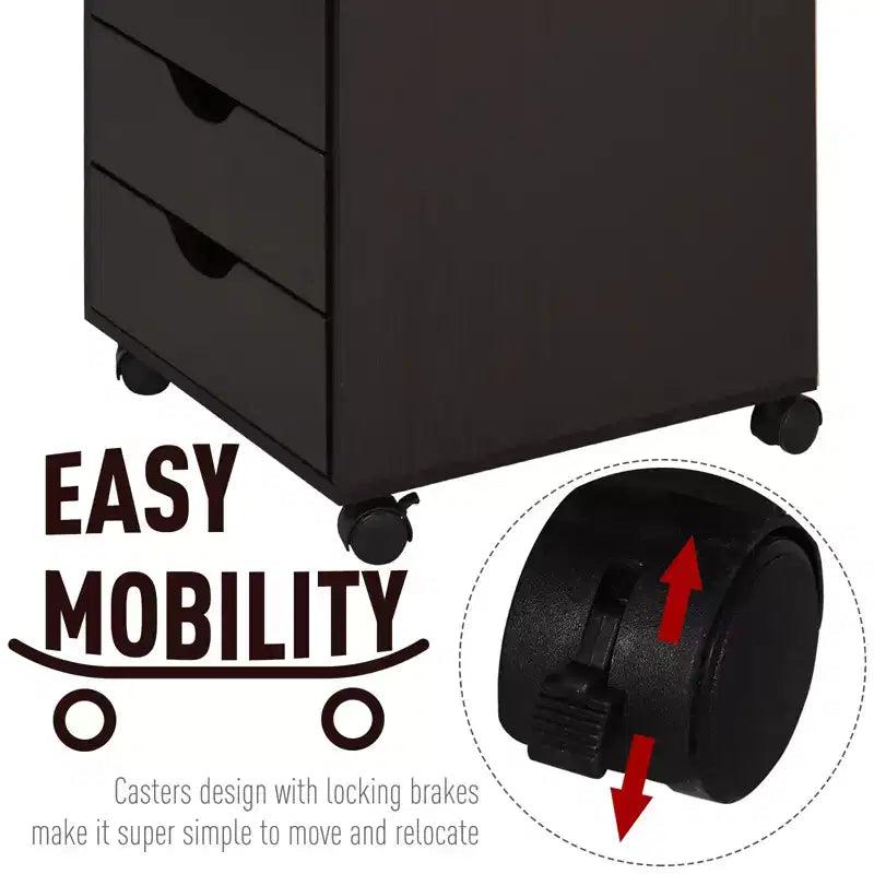 Armadietto schedario con 5 cassetti, mobile contenitore con stile moderno minimalista nordico e ruote