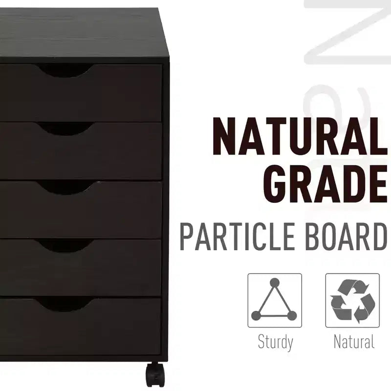 Armadietto schedario con 5 cassetti, mobile contenitore con stile moderno minimalista nordico e ruote