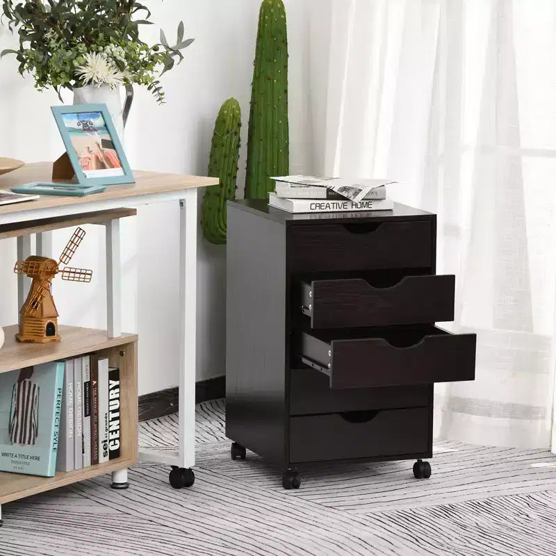 Armadietto schedario con 5 cassetti, mobile contenitore con stile moderno minimalista nordico e ruote