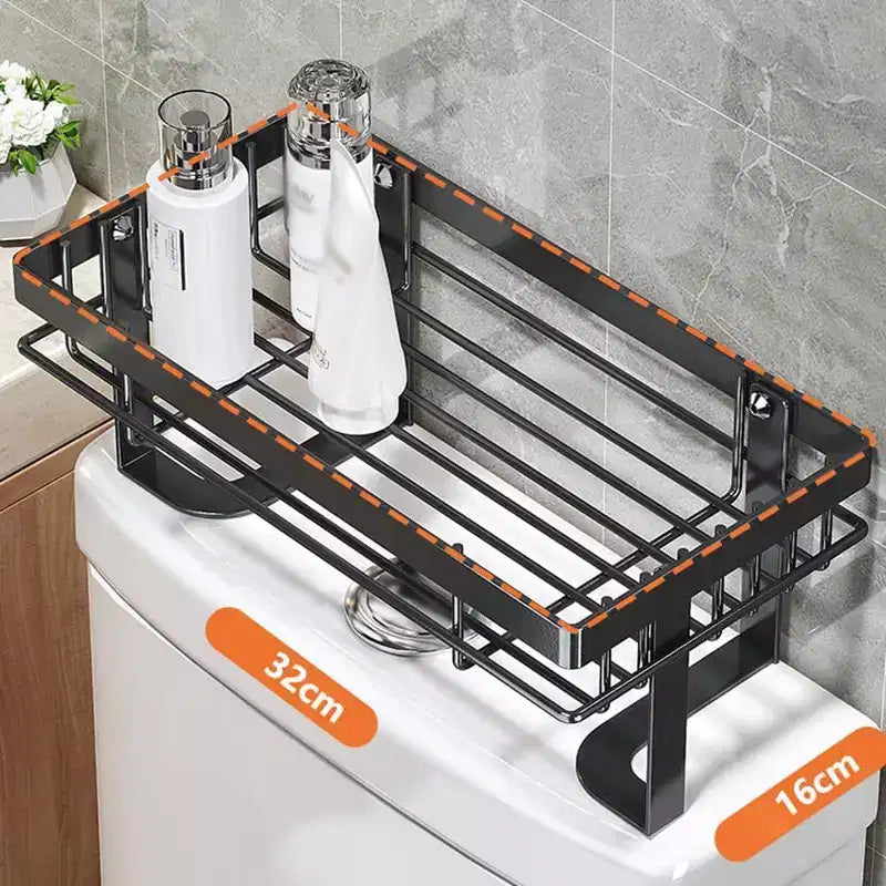Mensola da Bagno Salvaspazio da Appendere al WC, in Acciaio Inossidabile Antiruggine con Design a Rete, Salvaspazio per Piccoli Ambienti, Nero a 1 Livello