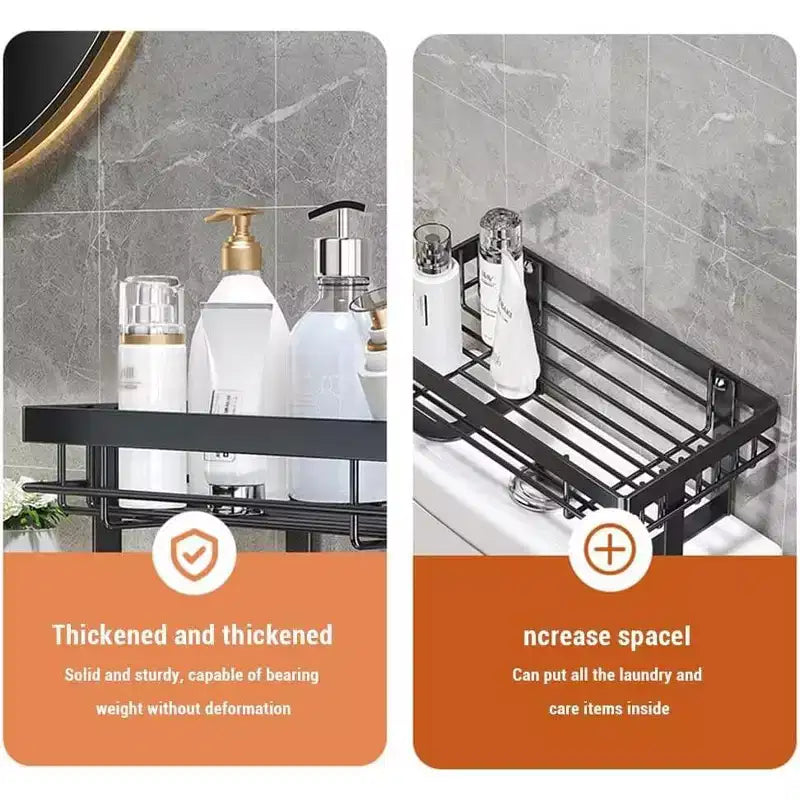 Mensola da Bagno Salvaspazio da Appendere al WC, in Acciaio Inossidabile Antiruggine con Design a Rete, Salvaspazio per Piccoli Ambienti, Nero a 1 Livello