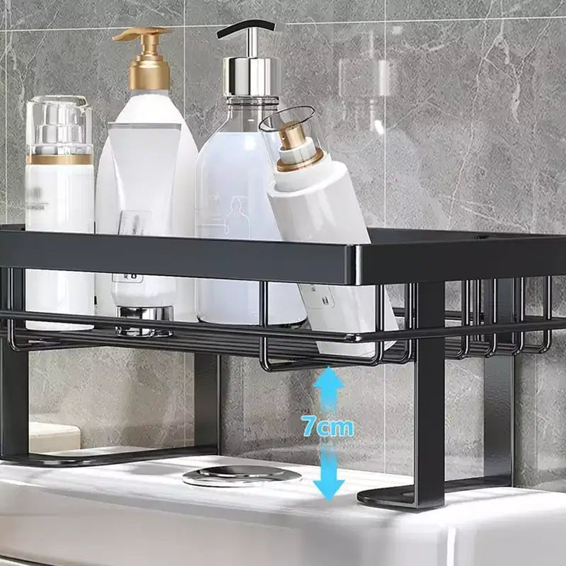 Mensola da Bagno Salvaspazio da Appendere al WC, in Acciaio Inossidabile Antiruggine con Design a Rete, Salvaspazio per Piccoli Ambienti, Nero a 1 Livello