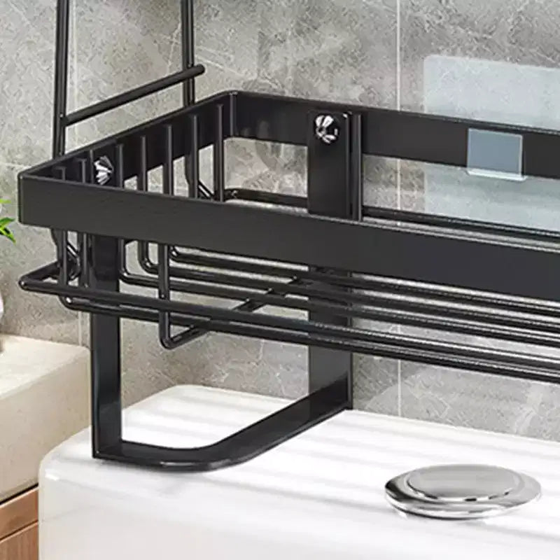 Mensola da Bagno Salvaspazio da Appendere al WC, in Acciaio Inossidabile Antiruggine con Design a Rete, Salvaspazio per Piccoli Ambienti, Nero a 1 Livello
