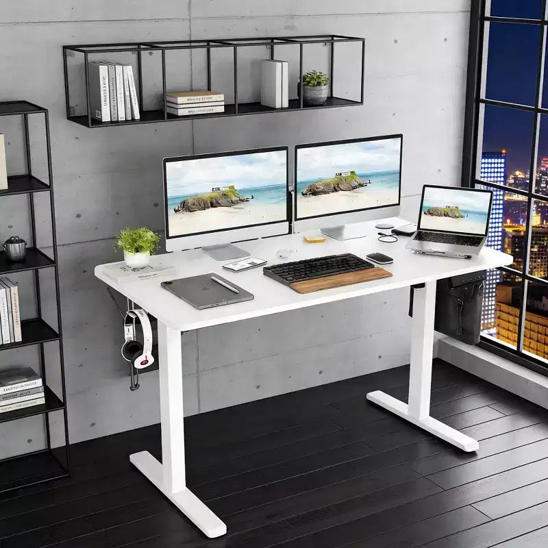 JVNOXK 40 x 24 inch Rectangular Electric Standing Desk Adjustable Height Sit-Stand Home Office Desk with Splice Board, White