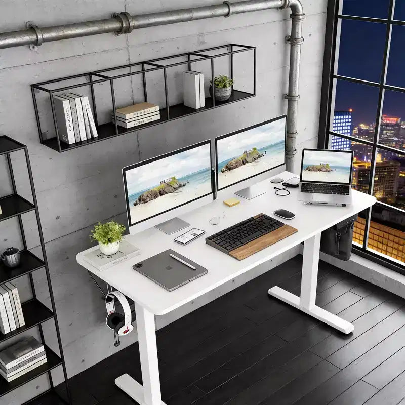 JVNOXK Scrivania elettrica rettangolare da 40 x 24 pollici regolabile in altezza Sit-Stand per ufficio domestico con piano diviso, bianca