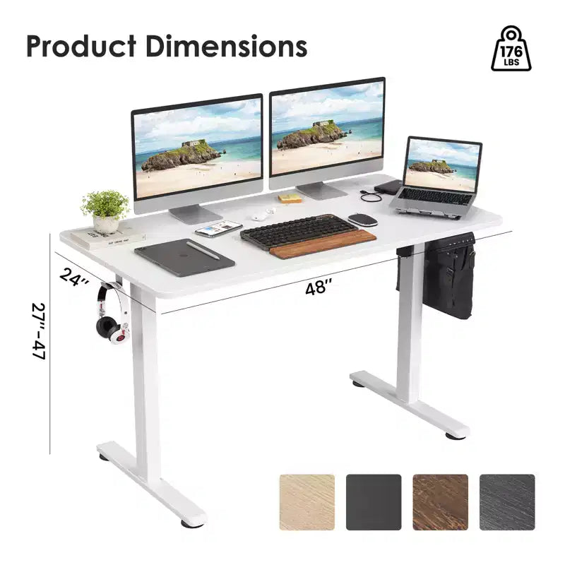 JVNOXK Scrivania elettrica rettangolare da 40 x 24 pollici regolabile in altezza Sit-Stand per ufficio domestico con piano diviso, bianca